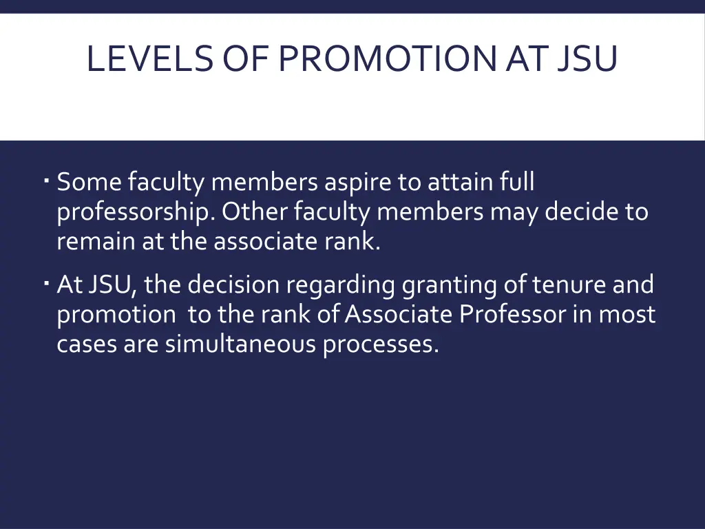 levels of promotion at jsu