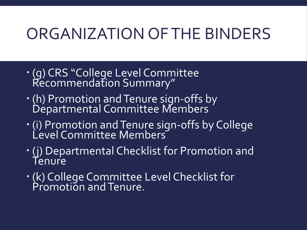 organization of the binders 3
