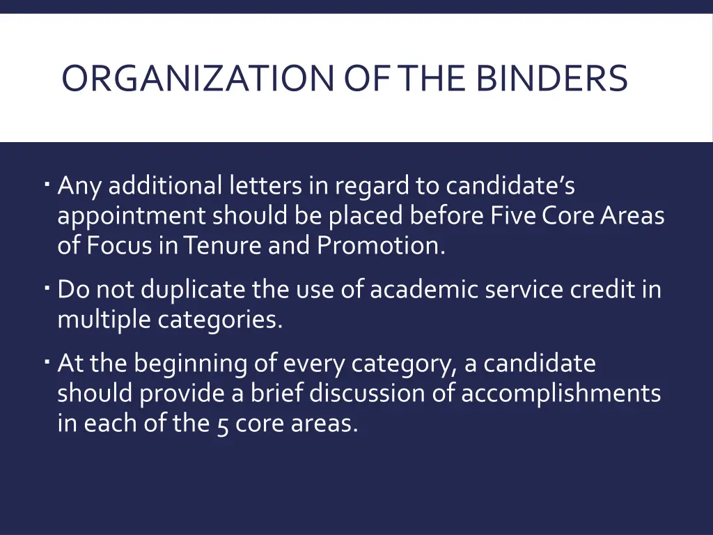 organization of the binders 4