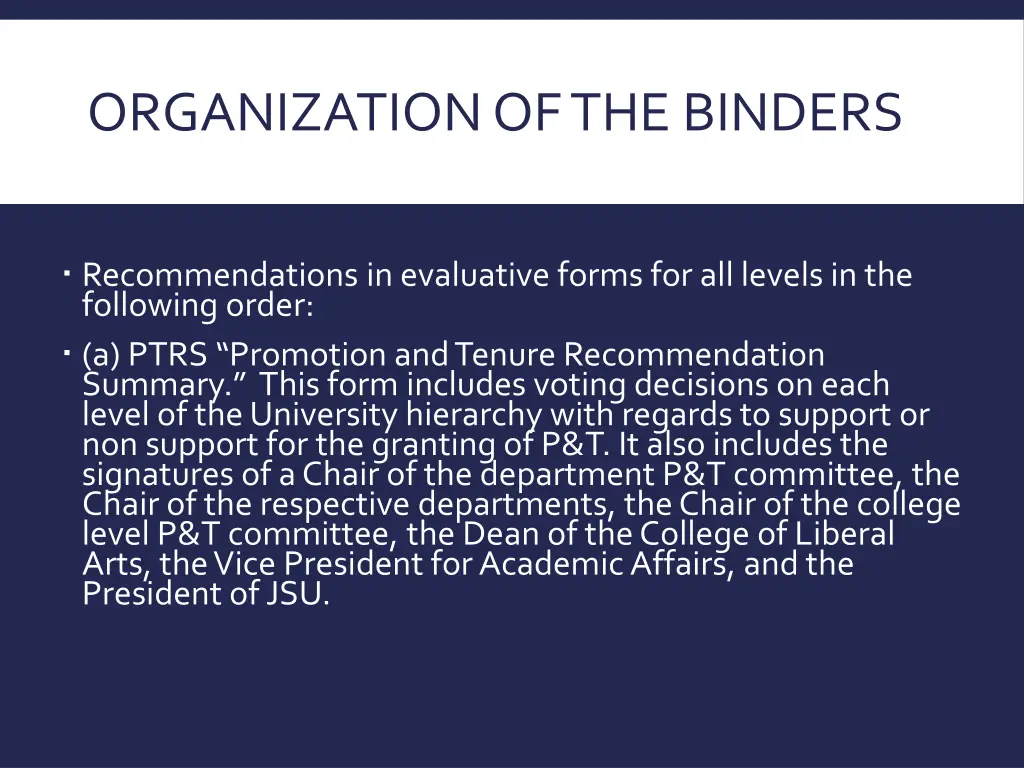 organization of the binders annual faculty
