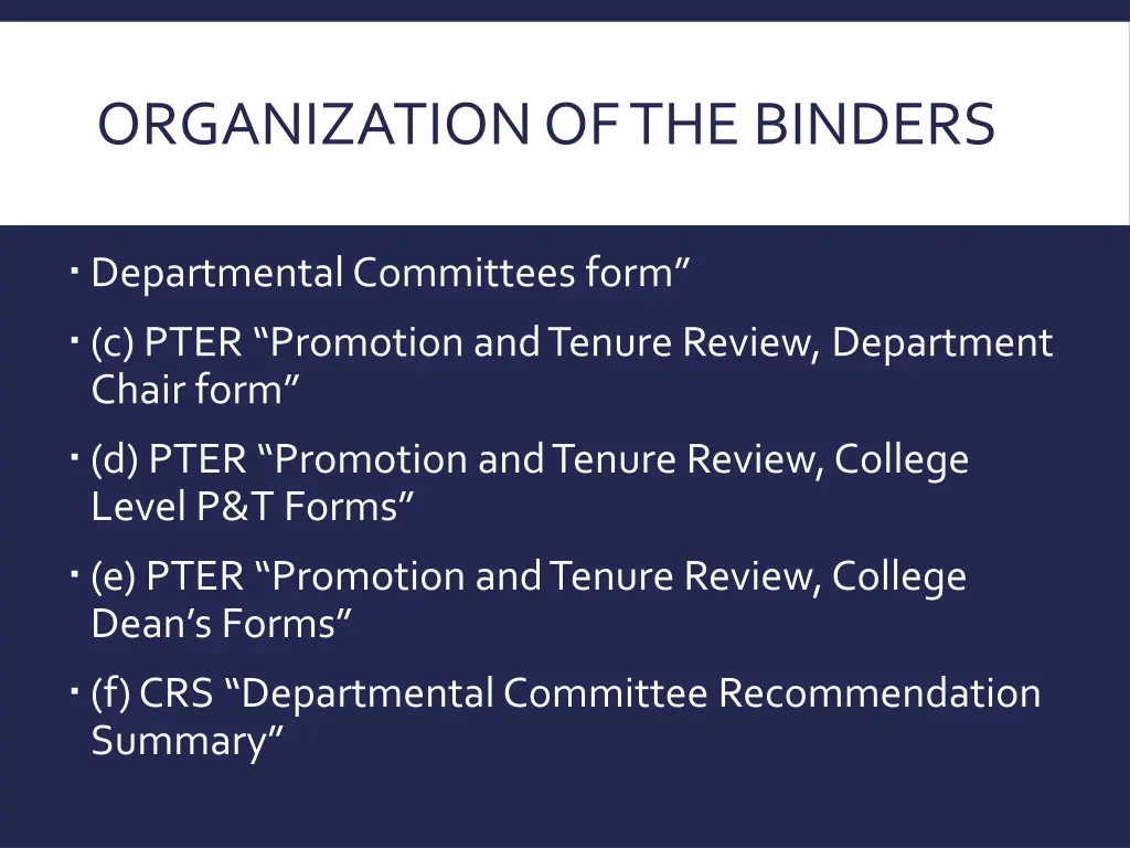 organization of the binders b pter promotion