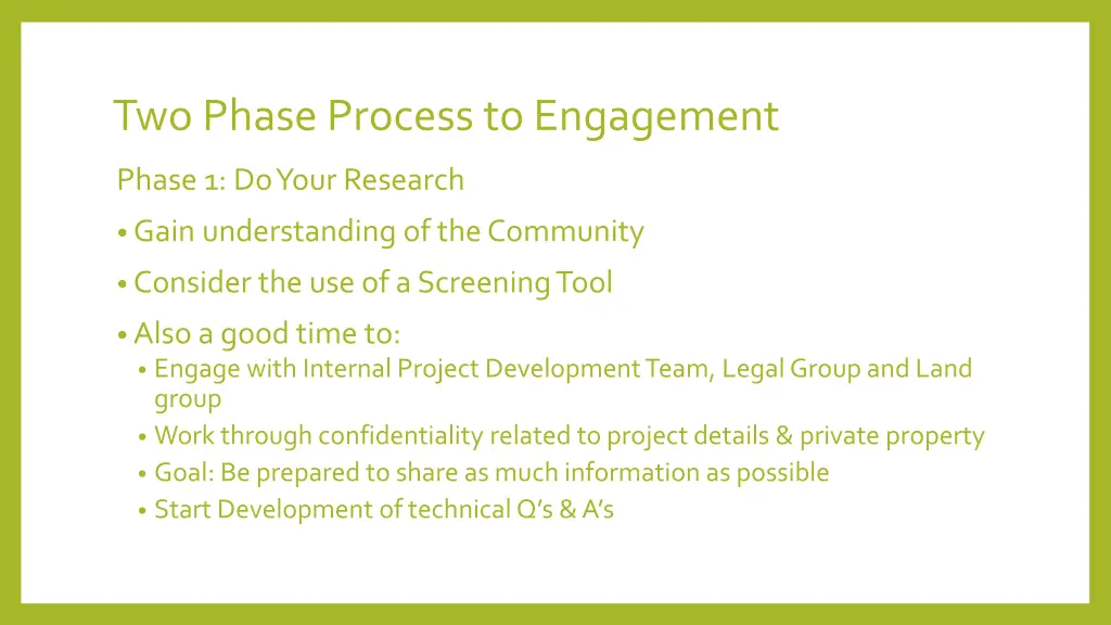 two phase process to engagement