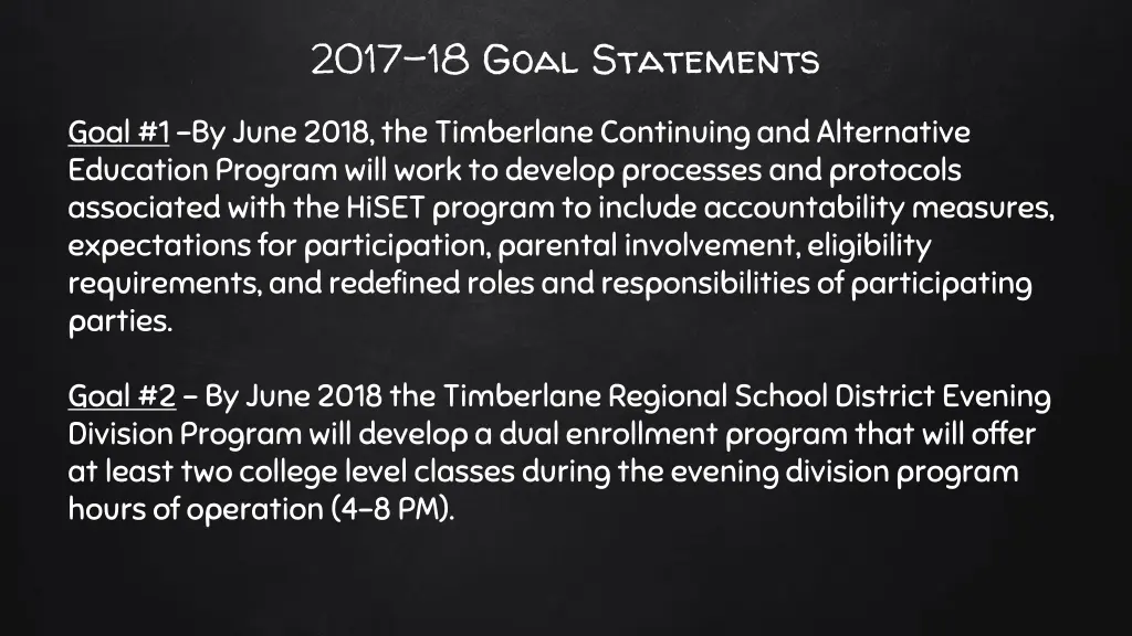 2017 18 goal statements