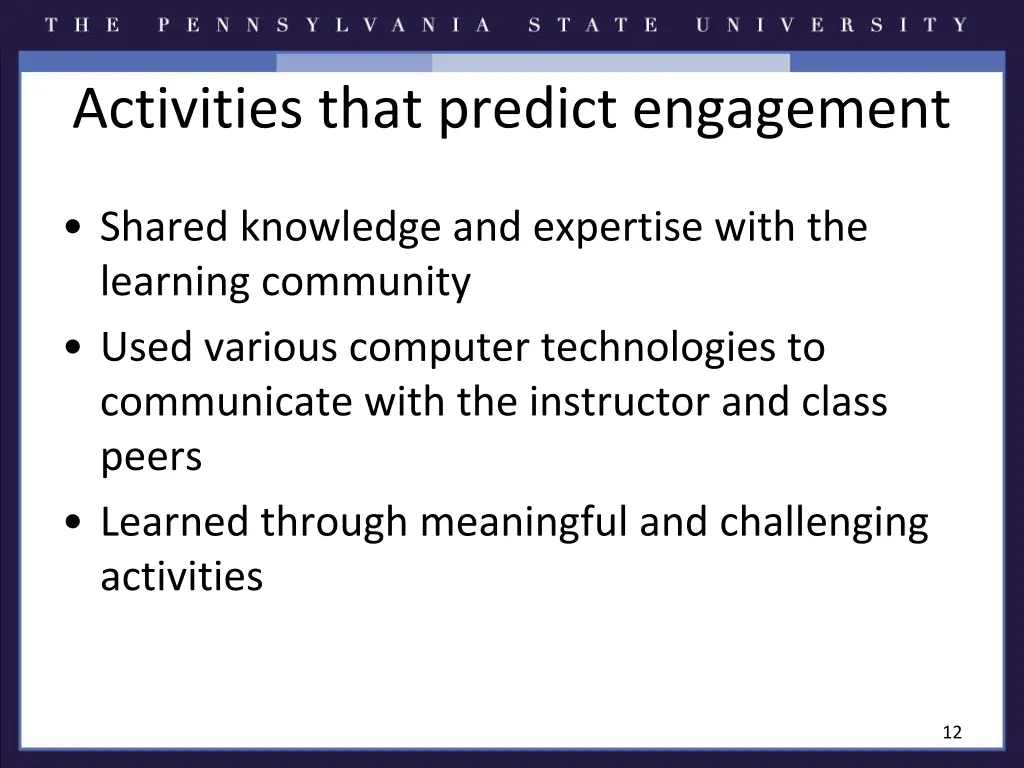 activities that predict engagement