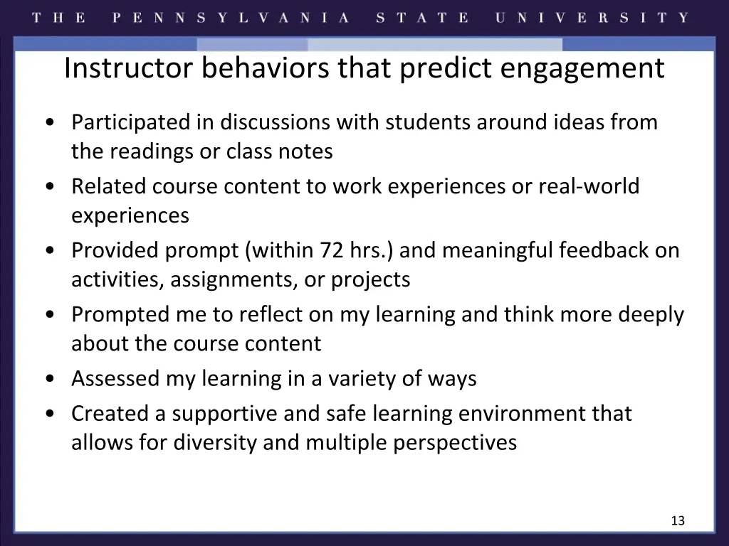 instructor behaviors that predict engagement