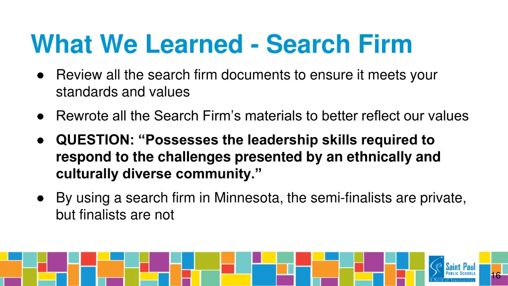 what we learned search firm