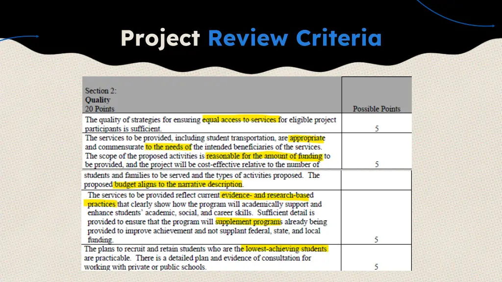 project review criteria