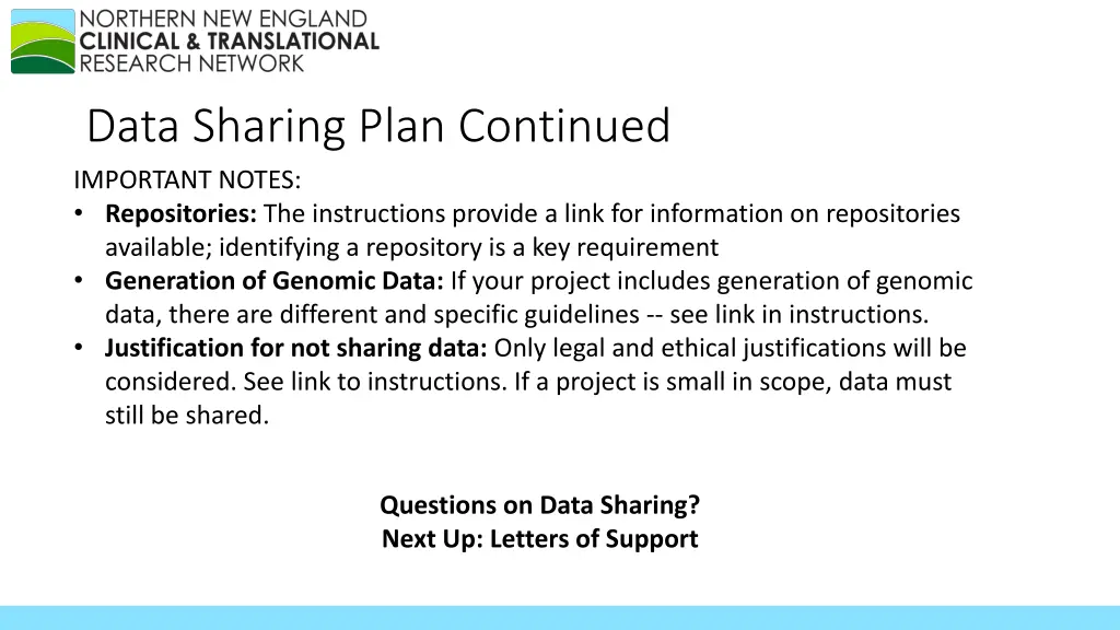 data sharing plan continued important notes