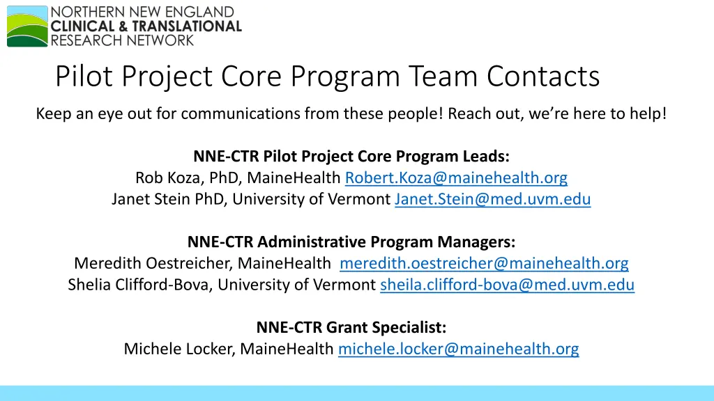 pilot project core program team contacts