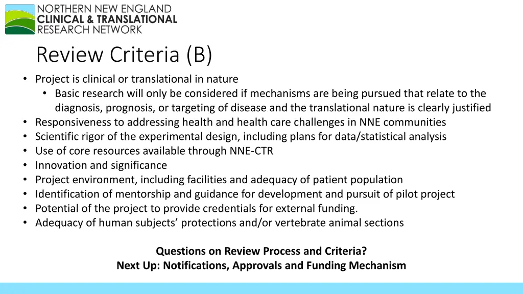 review criteria b project is clinical