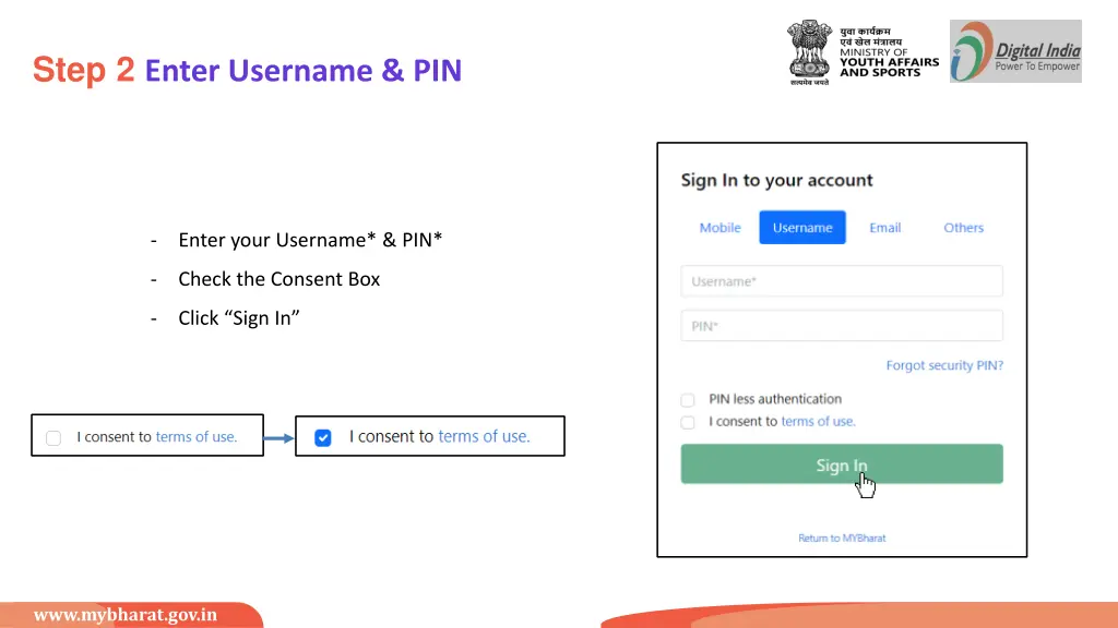 step 2 enter username pin