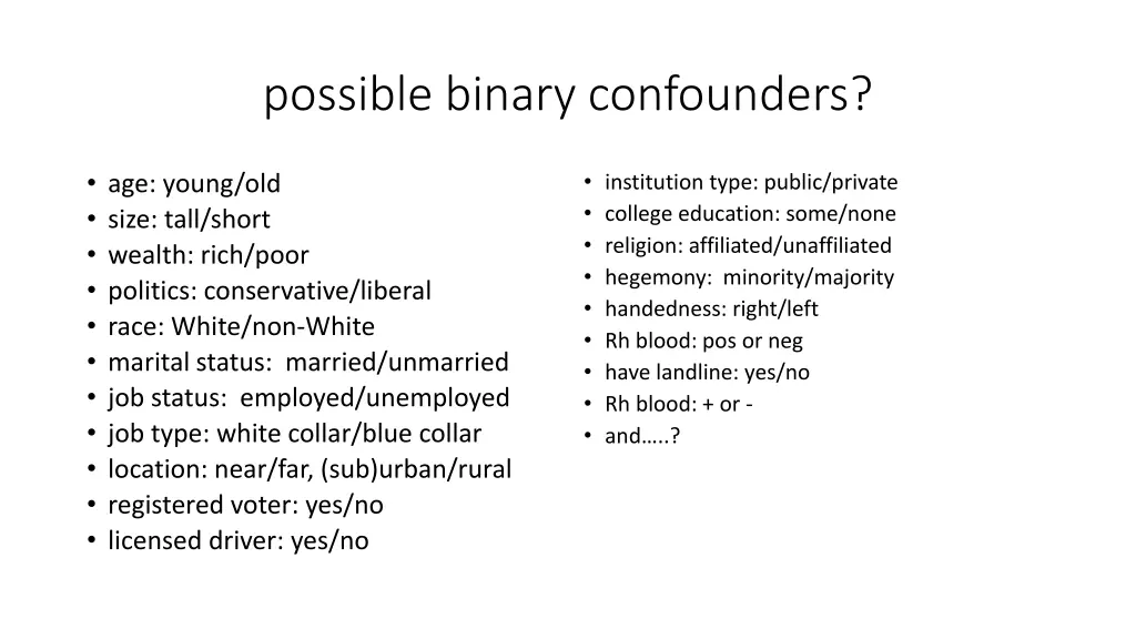 possible binary confounders