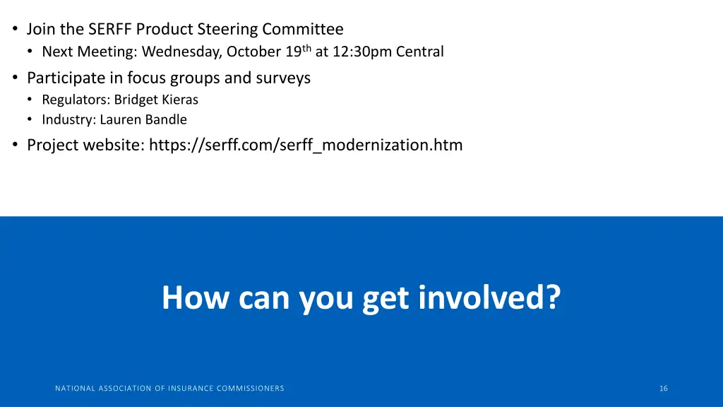 join the serff product steering committee next
