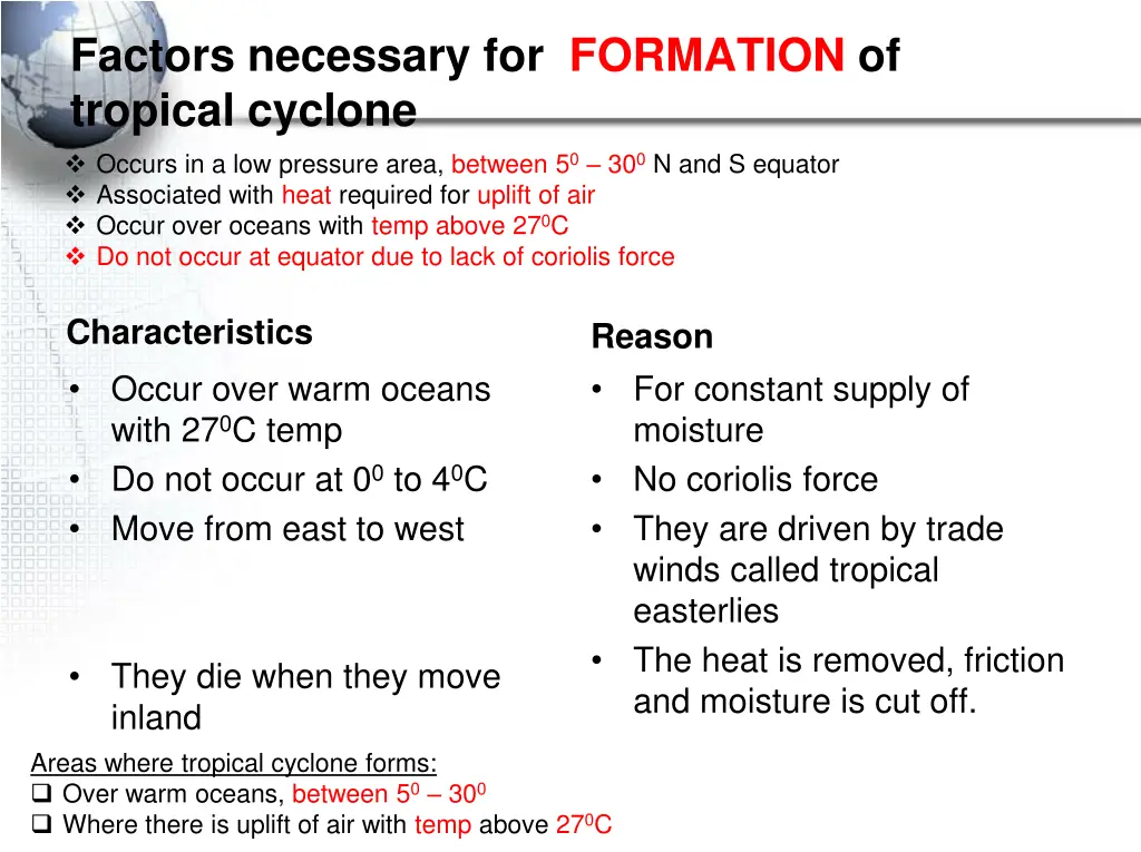 factors necessary for formation of tropical