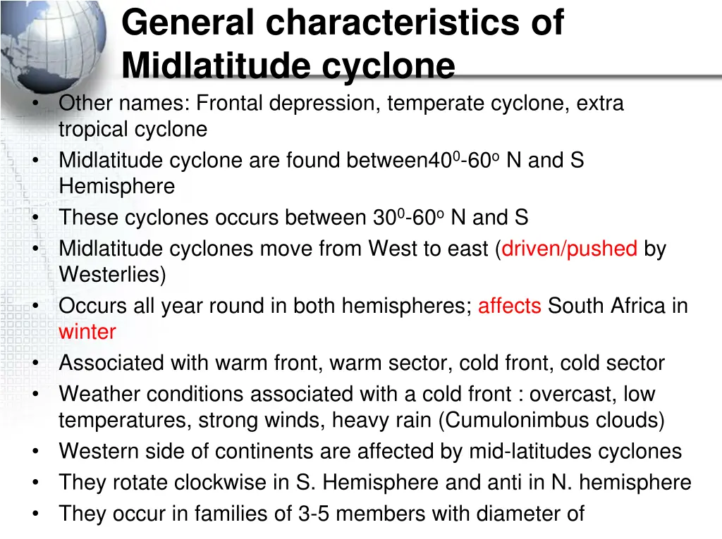 general characteristics of midlatitude cyclone