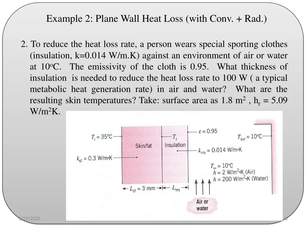example 2 plane wall heat loss with conv