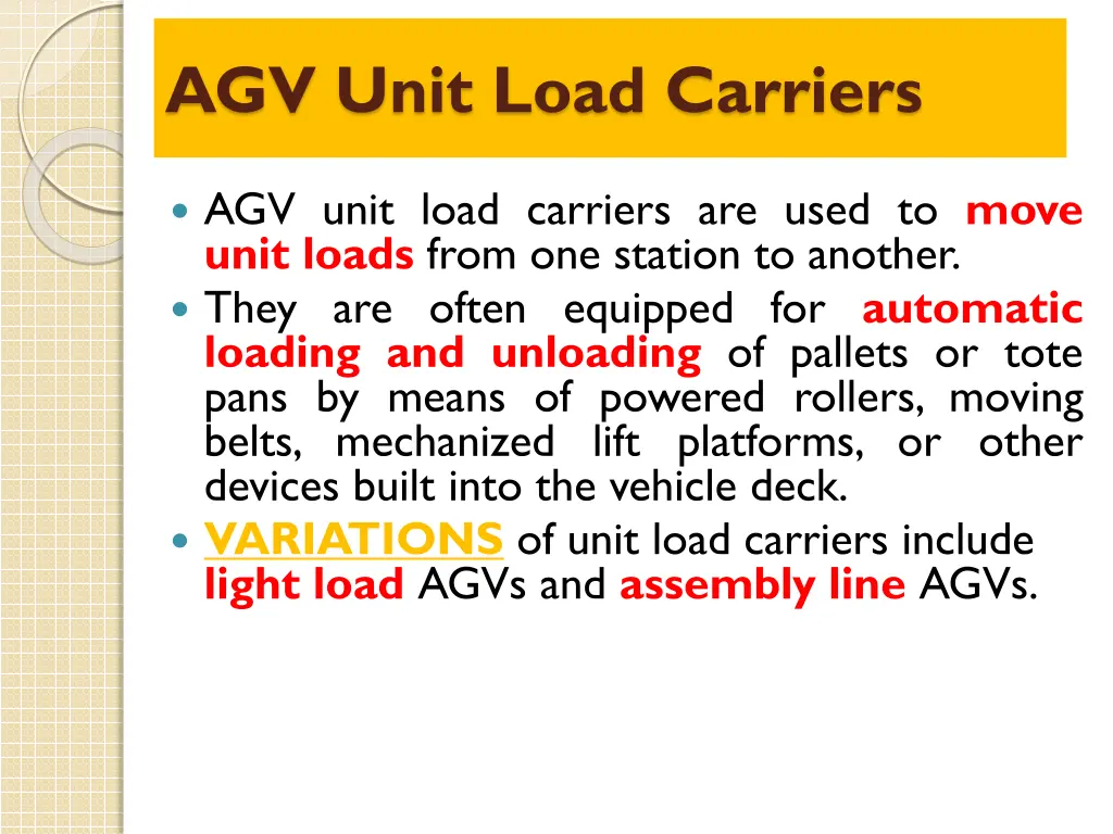 agv unit load carriers