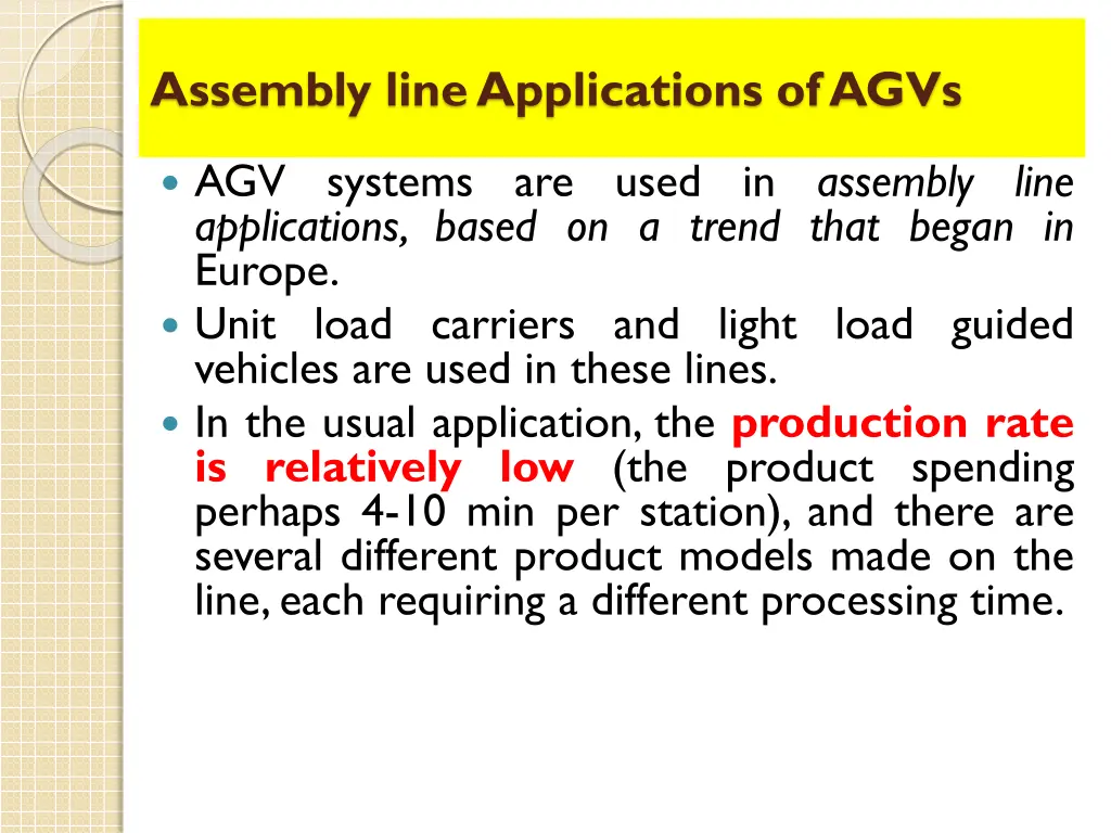 assembly line applications of agvs