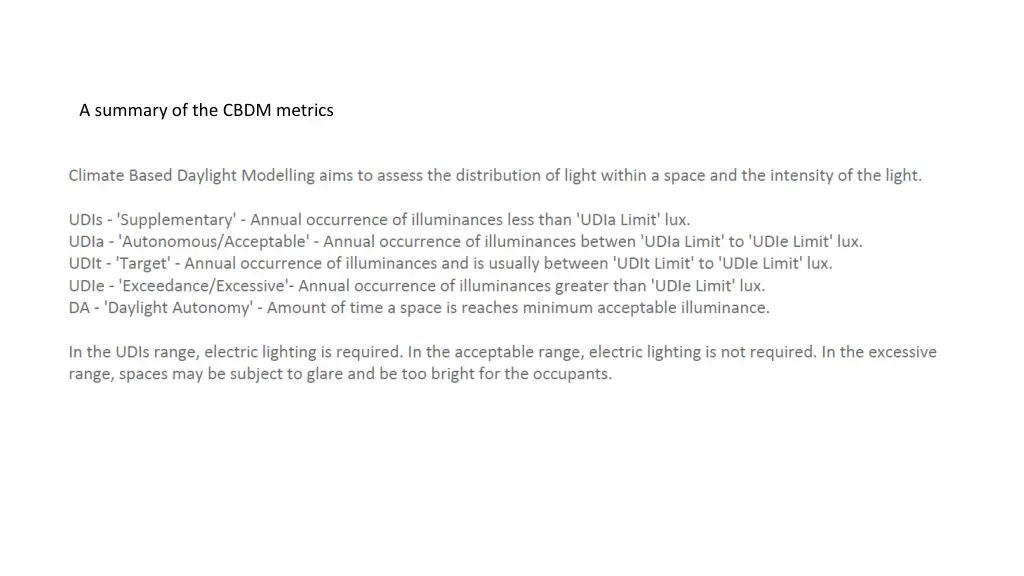 a summary of the cbdm metrics