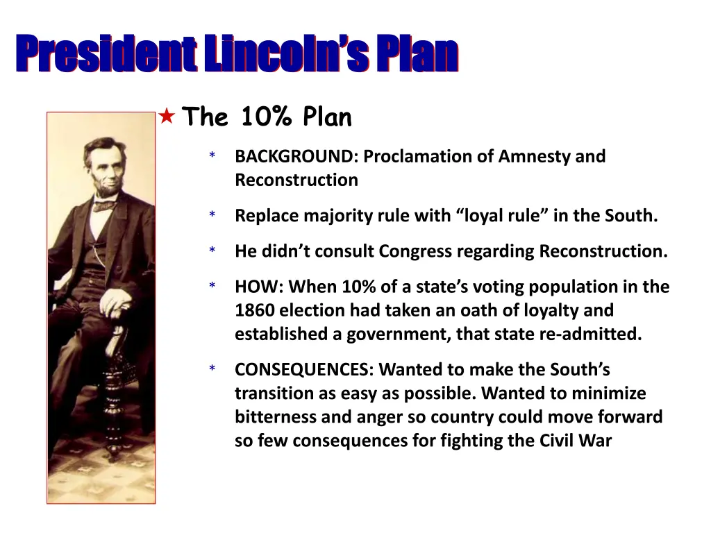 president lincoln s plan president lincoln s plan