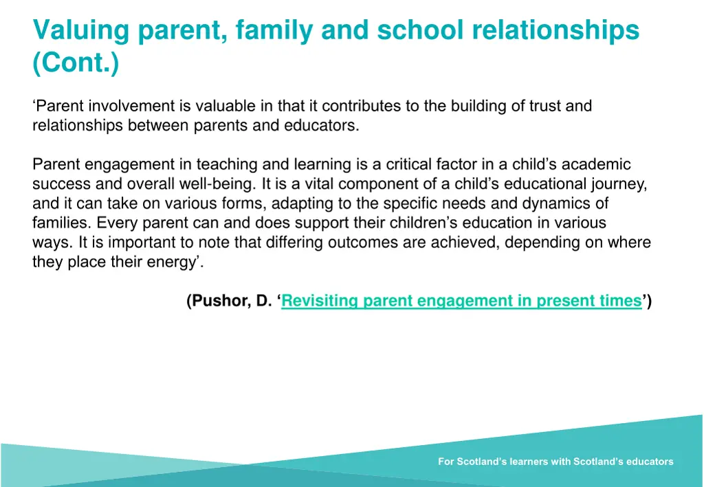 valuing parent family and school relationships