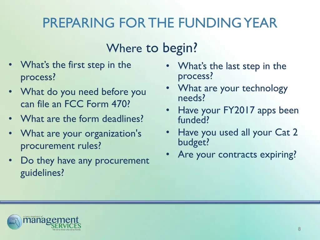 preparing for the funding year