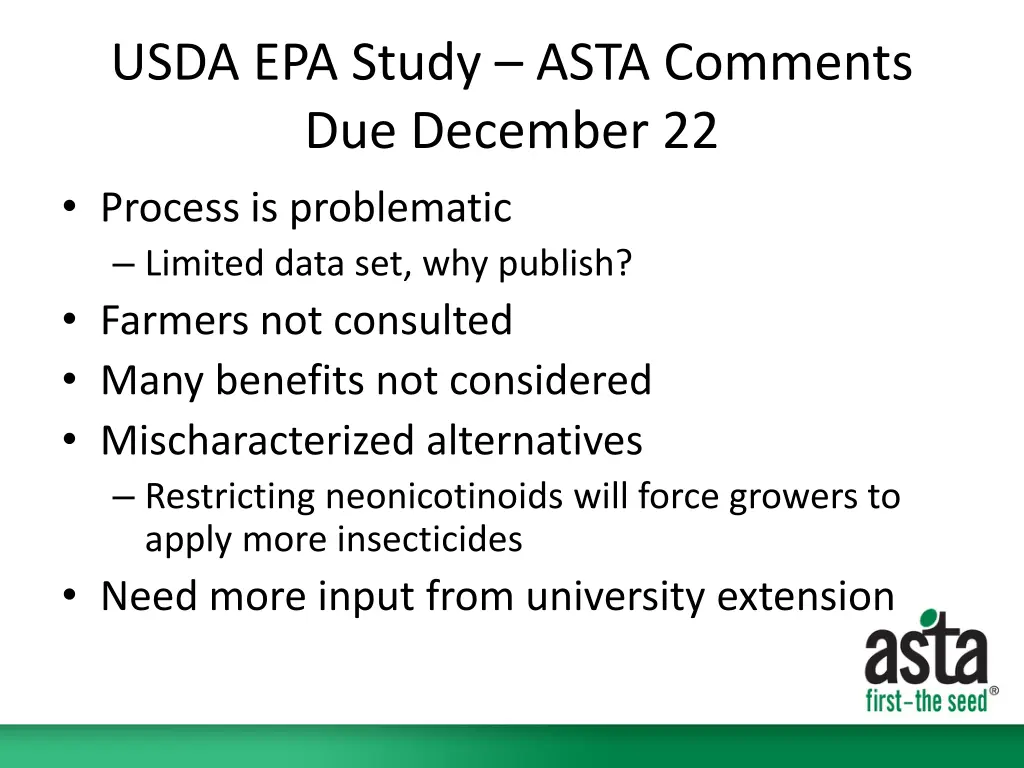 usda epa study asta comments due december