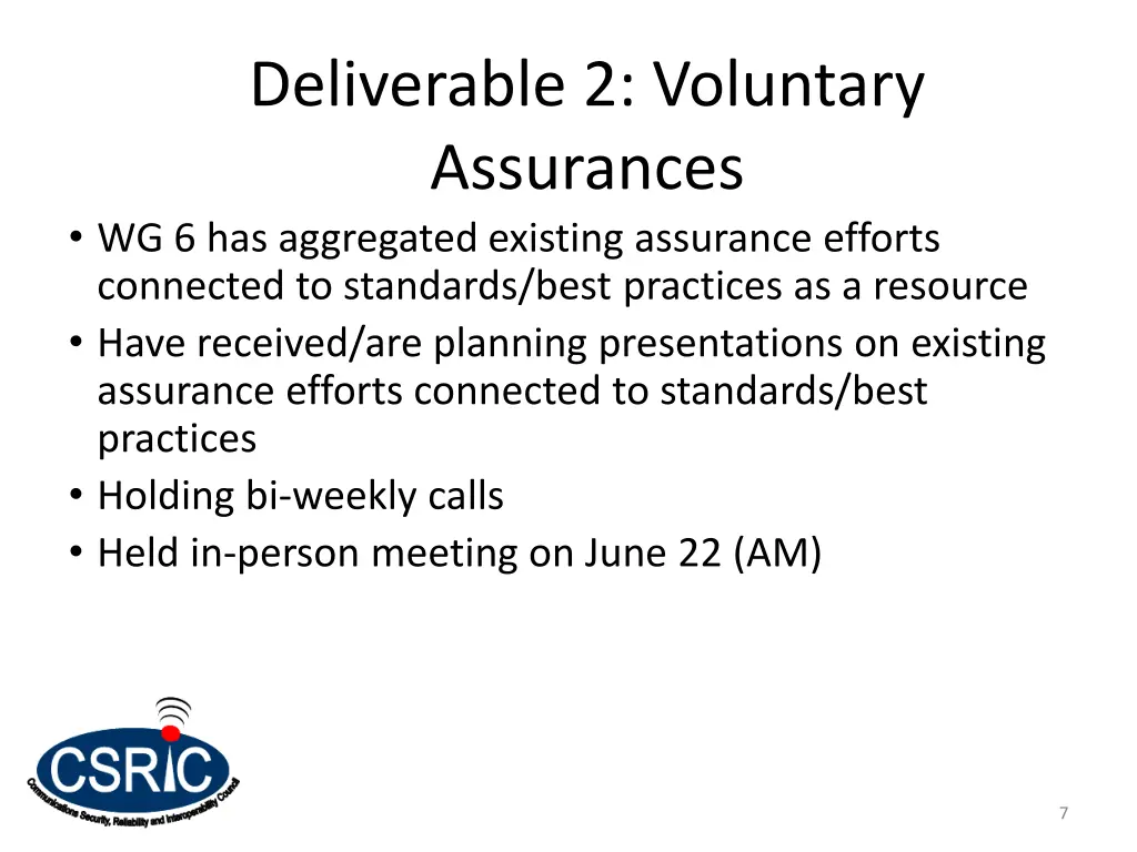 deliverable 2 voluntary assurances