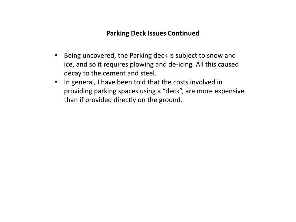 parking deck issues continued