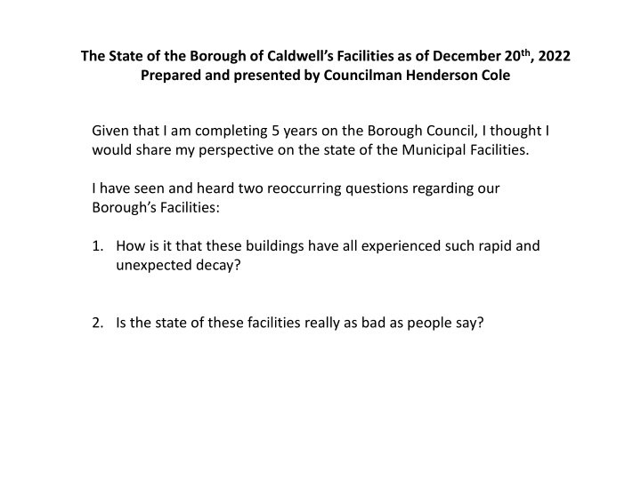 the state of the borough of caldwell s facilities
