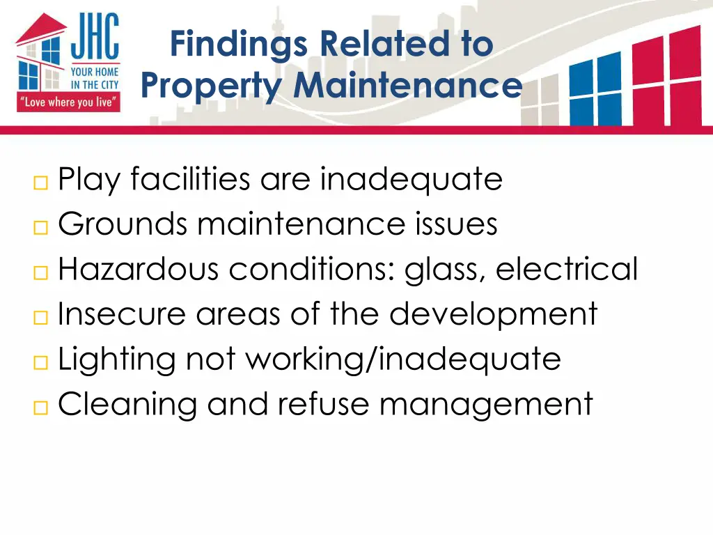findings related to property maintenance