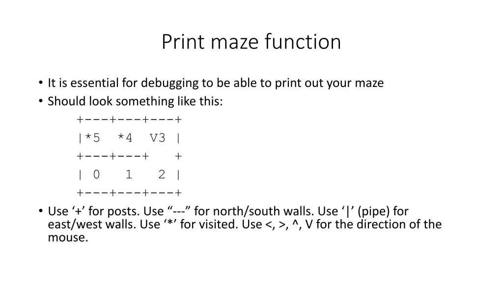 print maze function