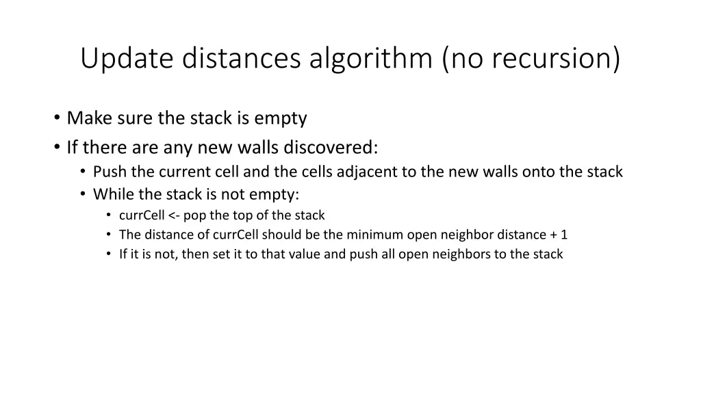 update distances algorithm no recursion
