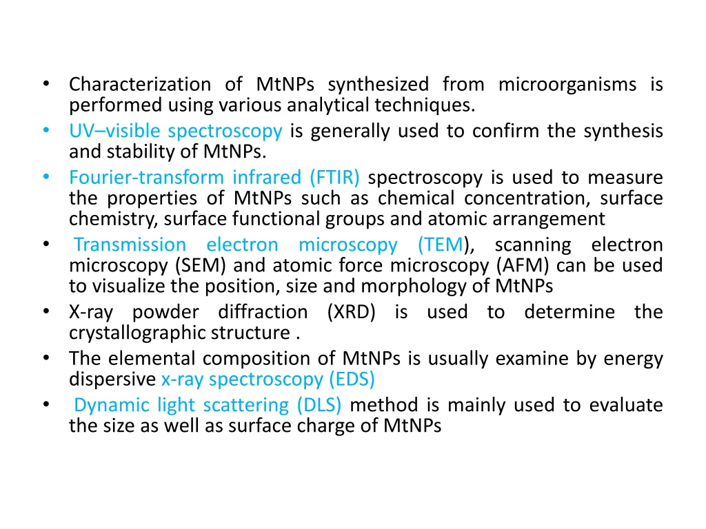characterization of mtnps synthesized from