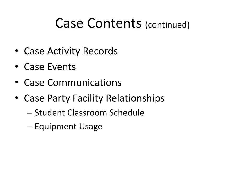 case contents continued