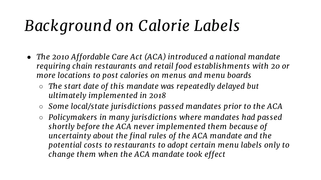 background on calorie labels