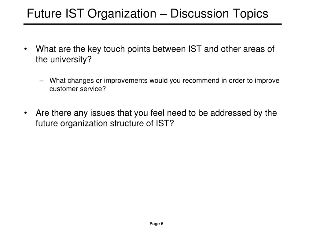 future ist organization discussion topics 1