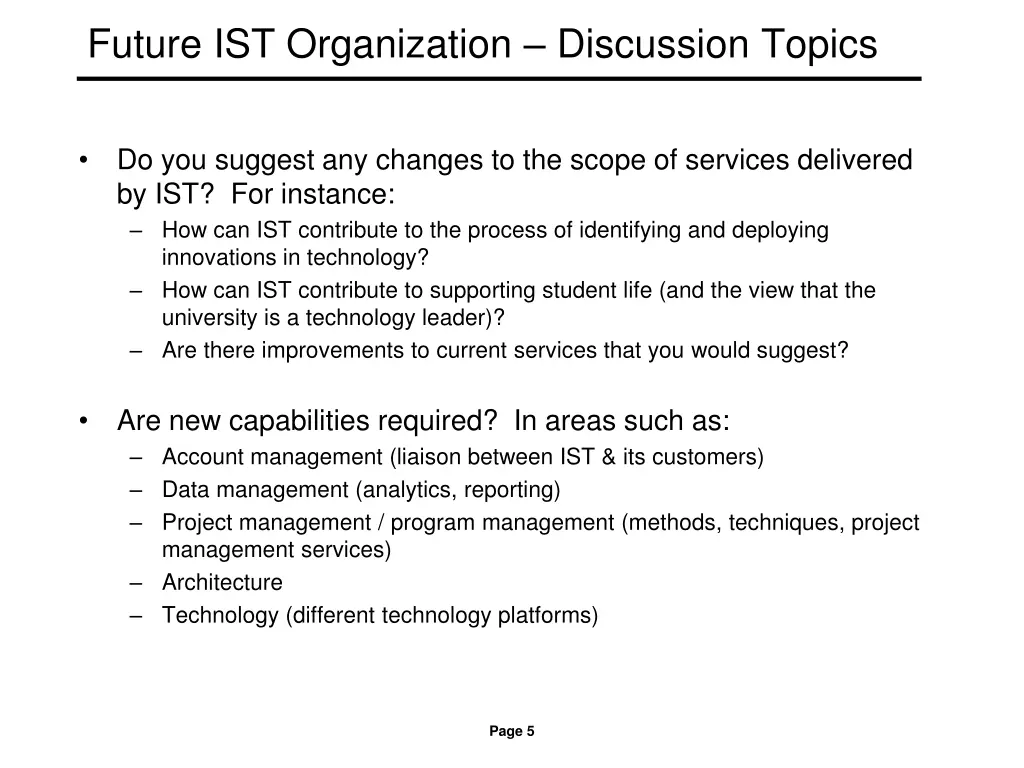 future ist organization discussion topics