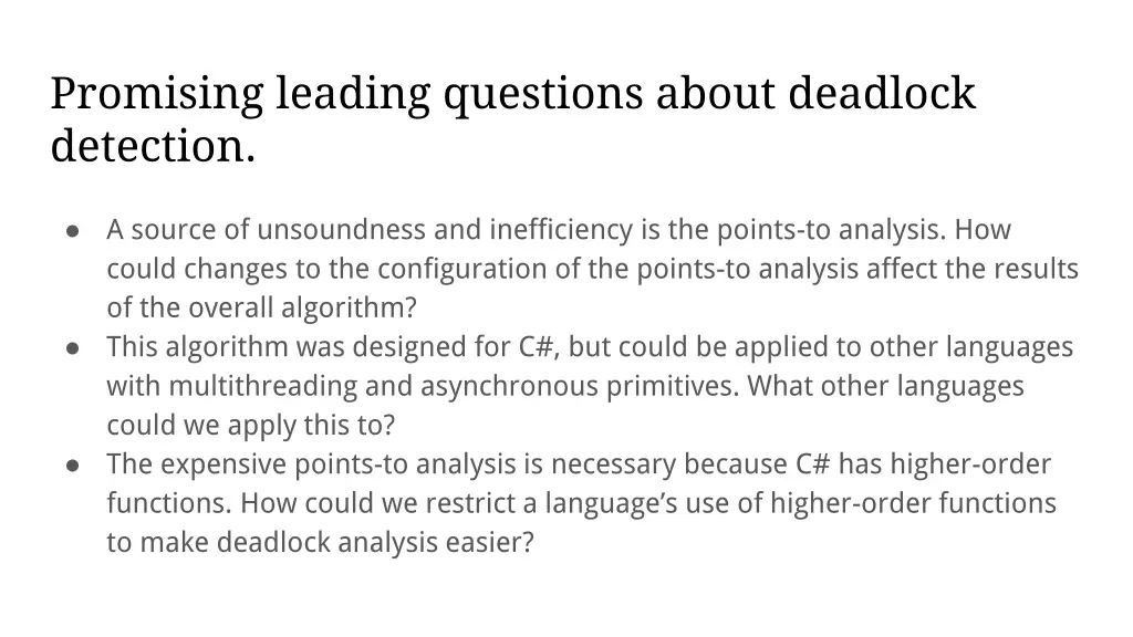 promising leading questions about deadlock