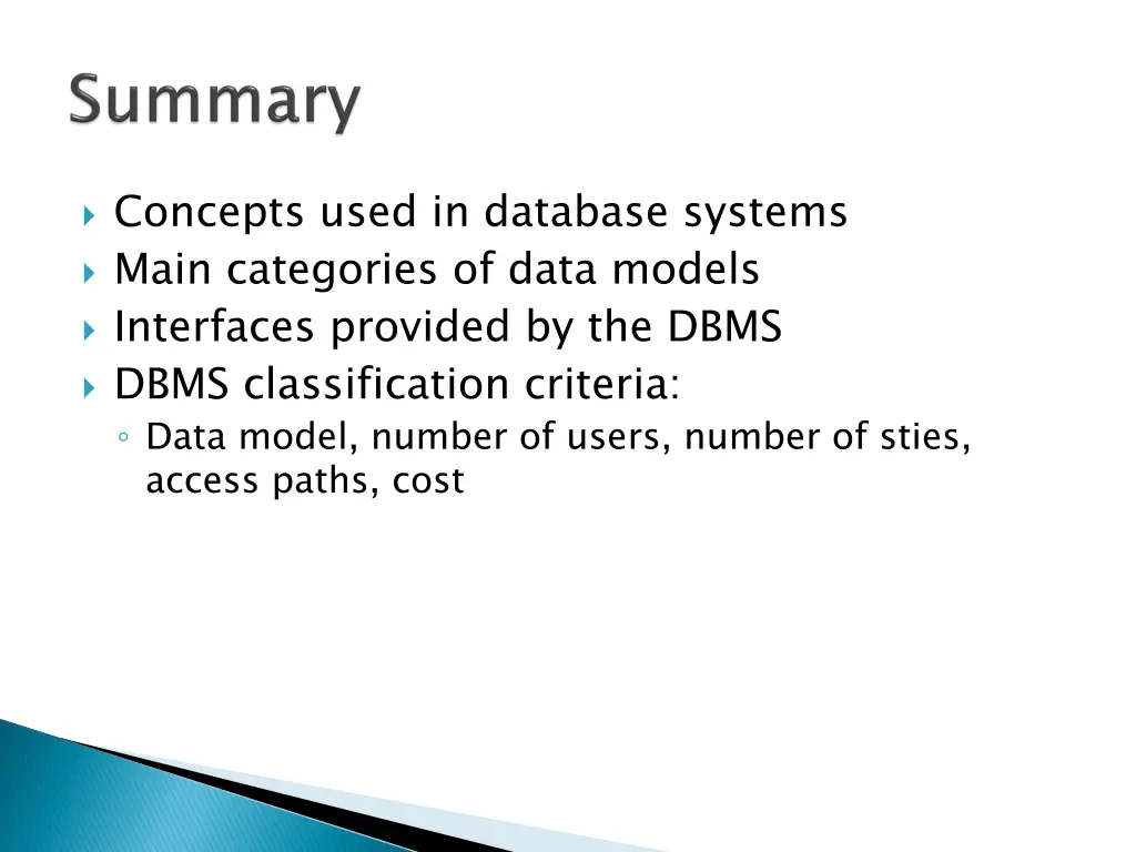 concepts used in database systems main categories