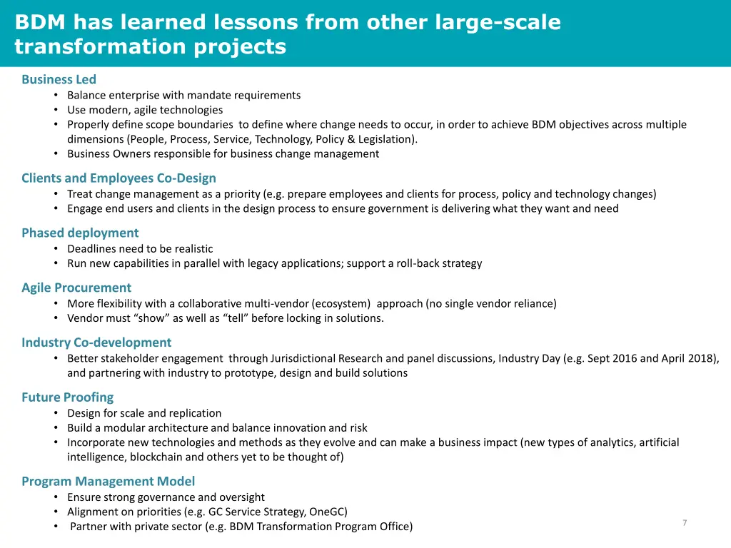 bdm has learned lessons from other large scale