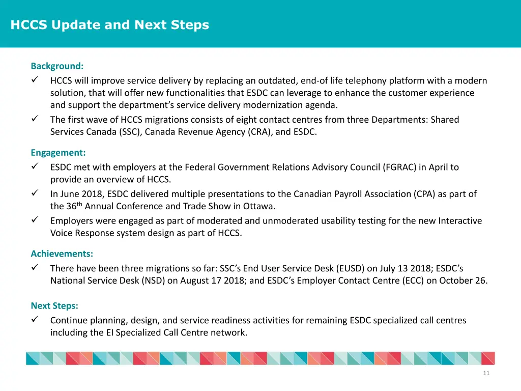 hccs update and next steps