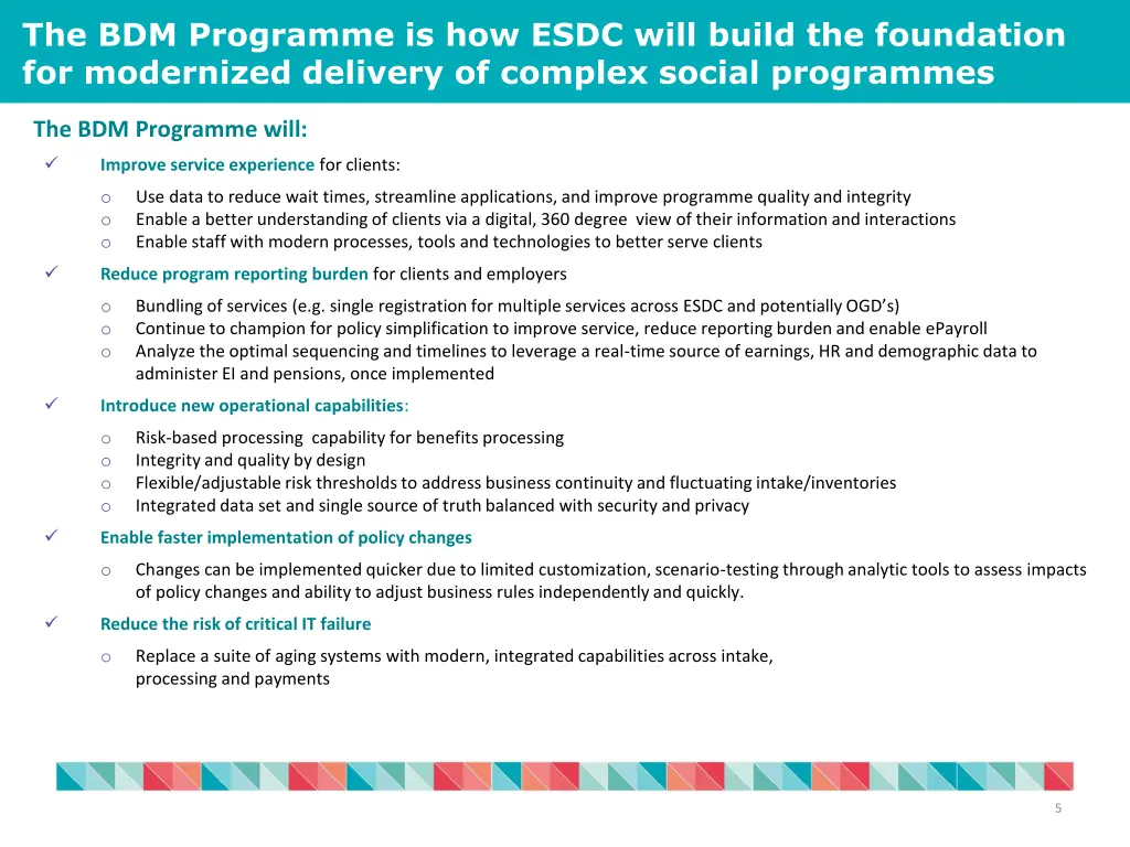 the bdm programme is how esdc will build