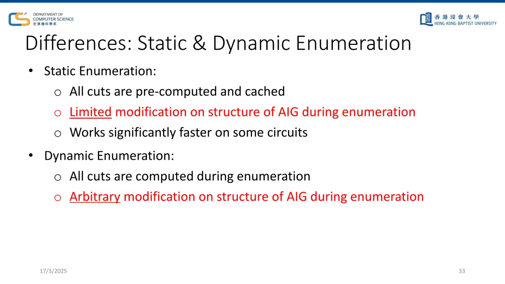 differences static dynamic enumeration static