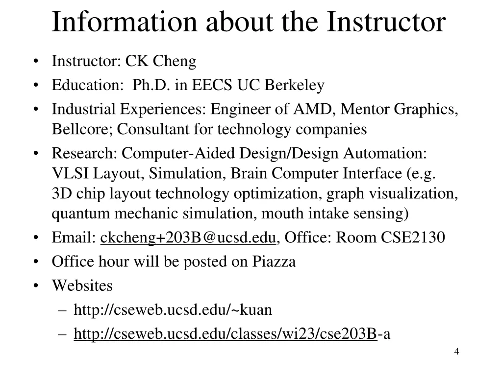 information about the instructor