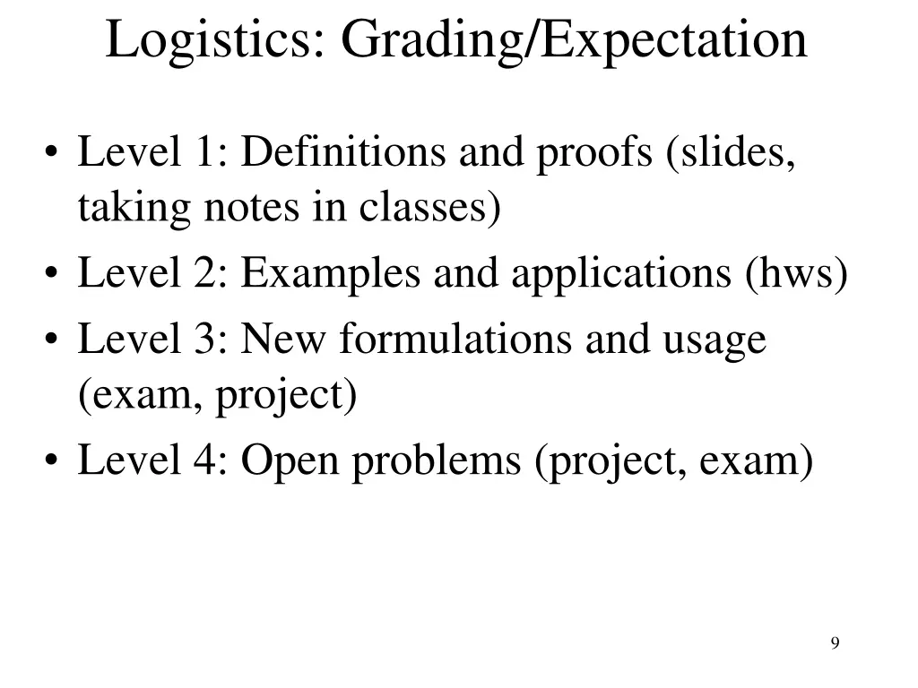logistics grading expectation