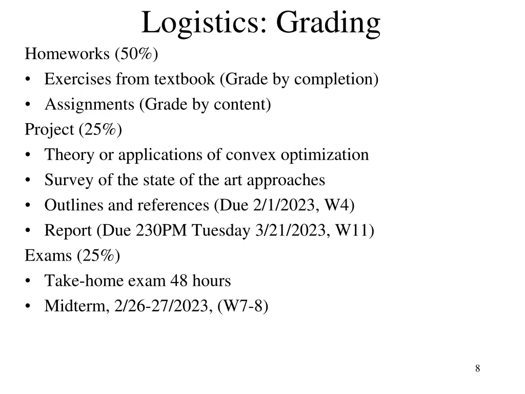 logistics grading homeworks 50 exercises from