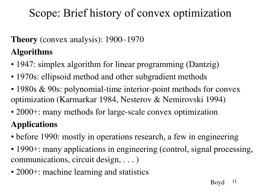 scope brief history of convex optimization