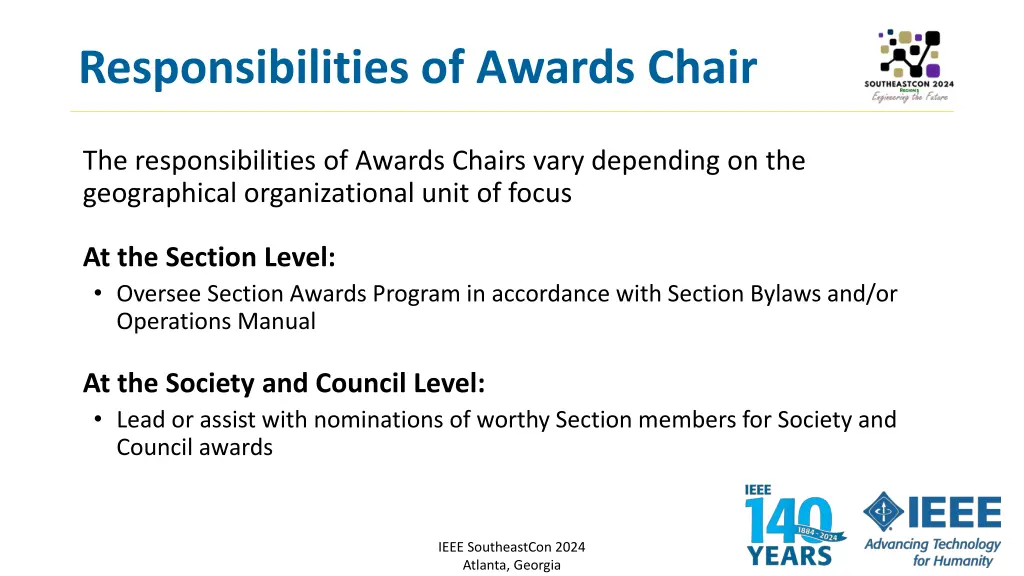 responsibilities of awards chair