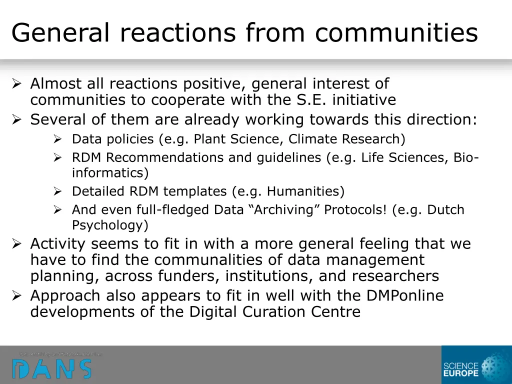 general reactions from communities